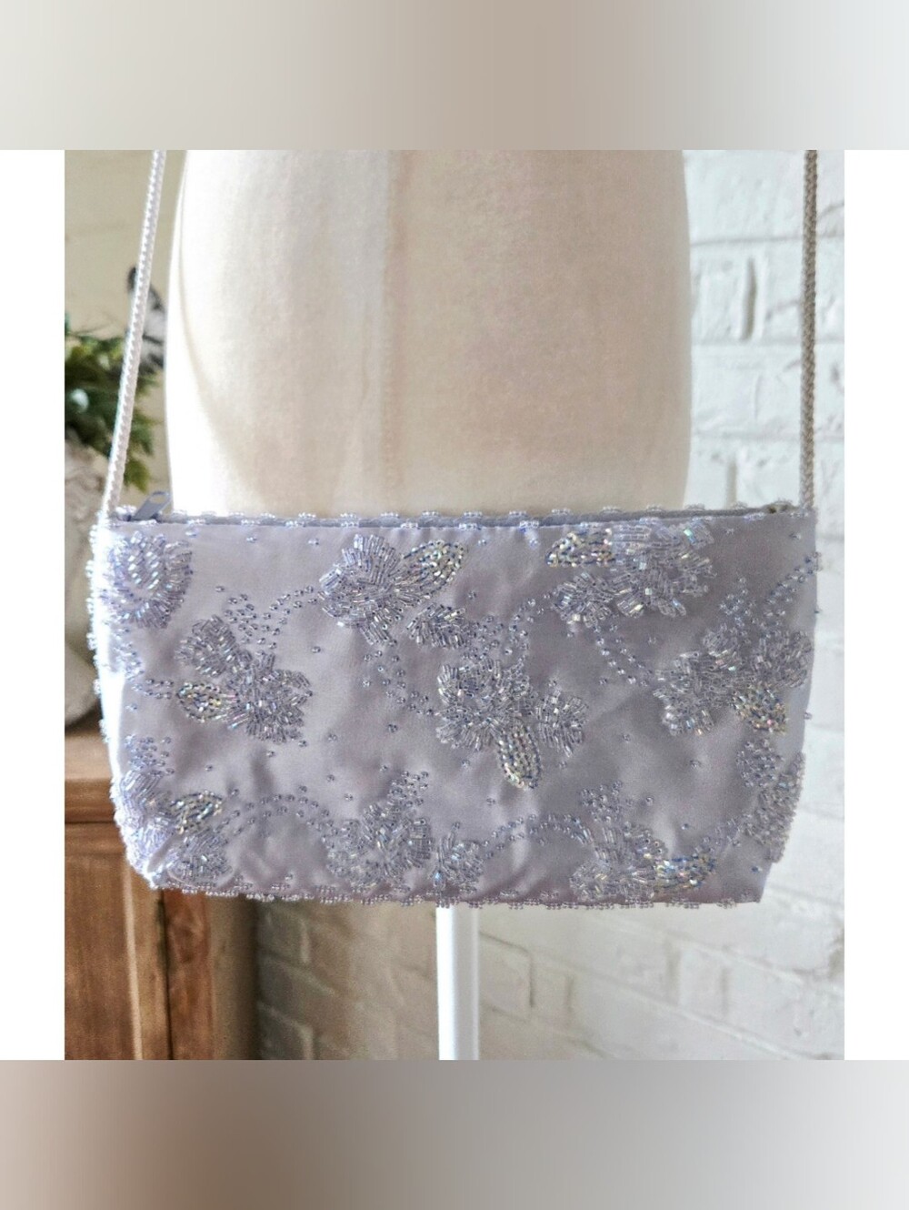 Vtg Y2k Valerie Stevens Lavender Beaded Evening Bag, Party
